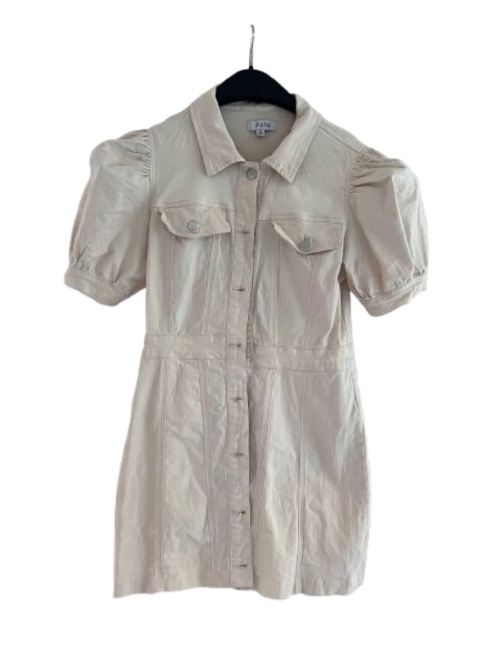 Fate Denim Cream Button-Up Puff Sleeve Dress Size Small